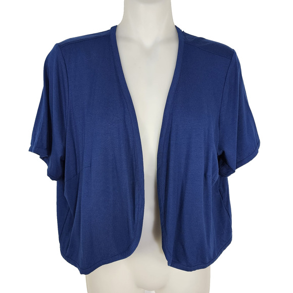 Joan Rivers Shrug Open Front Women Medium Short Sleeve Jersey Knit Blue A304727 - Picture 1 of 9